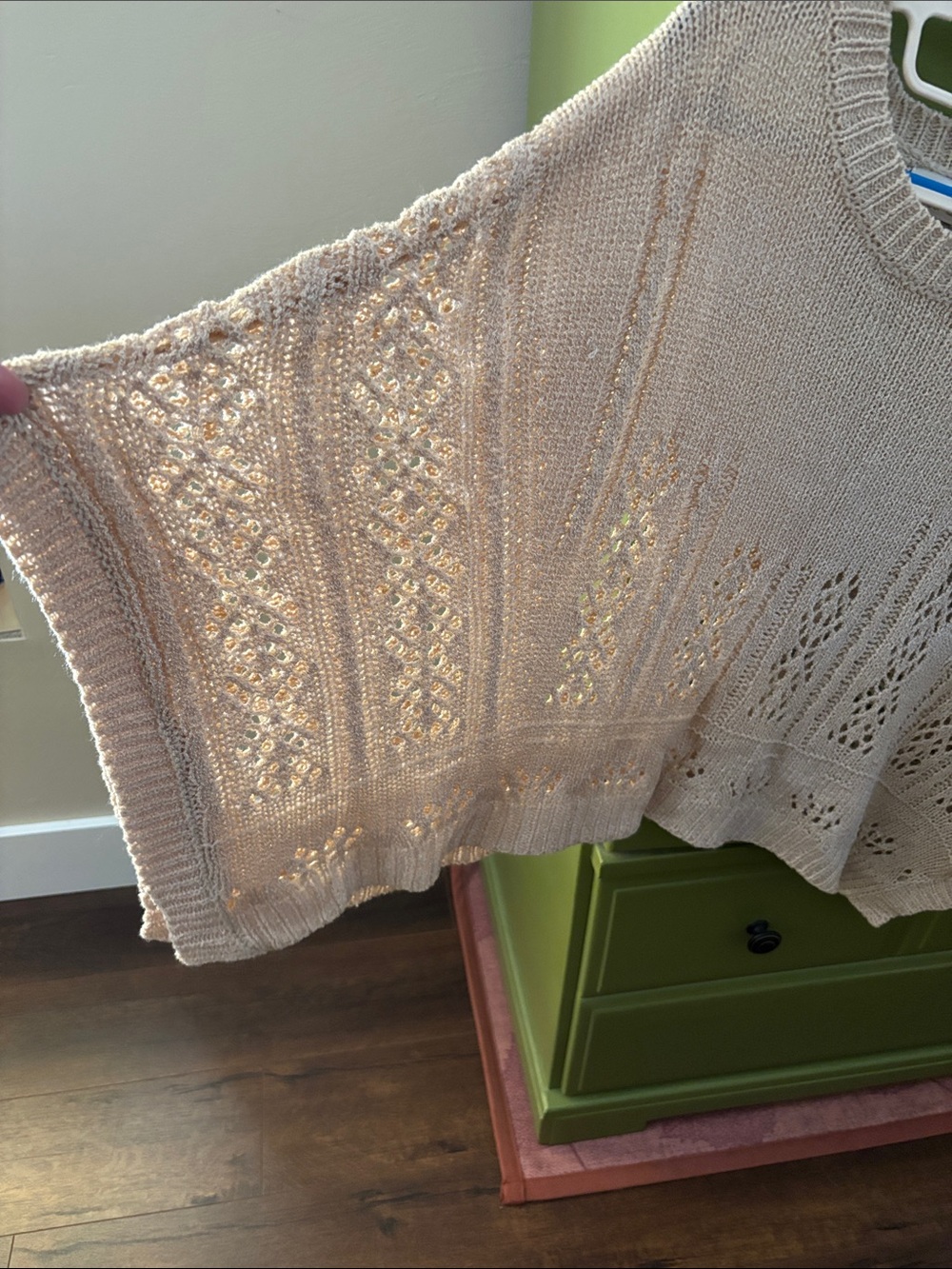Light Beige Open-Knit Women's Sweater - Soft Crewneck - Picture 2 of 3